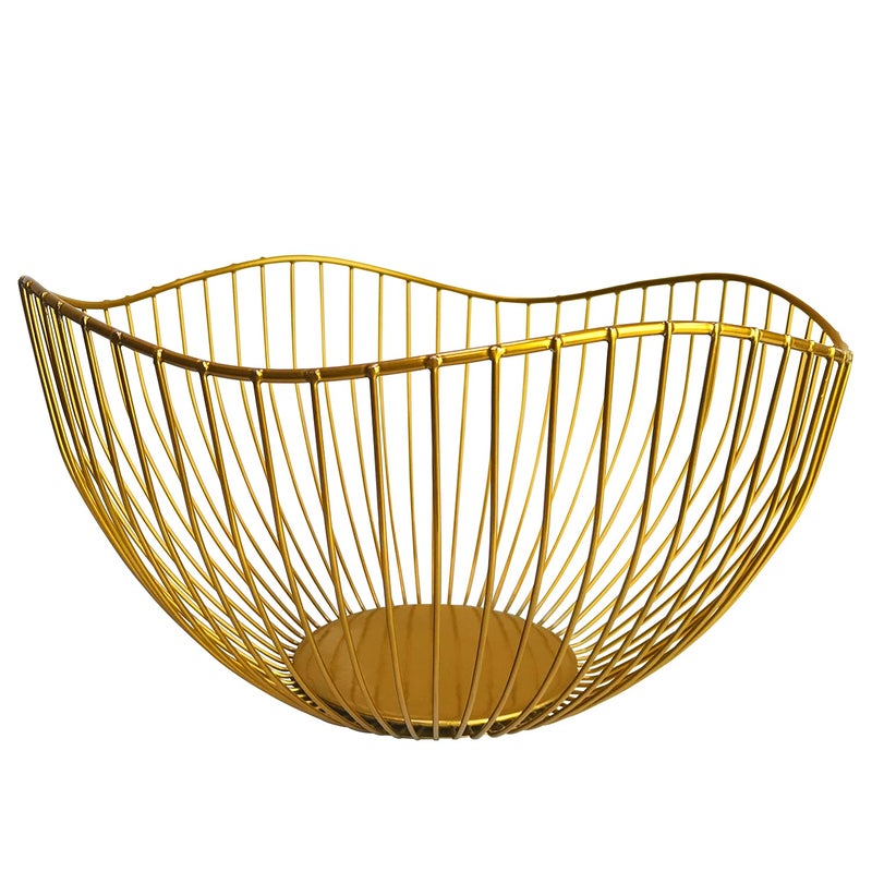 DMAR Wire Fruit Basket Gold Fruit Bowl for Kitchen Counter Wave Fruit Basket Serving Bowl Wire Fruit Dish for Fruits and Veggies - Image 1